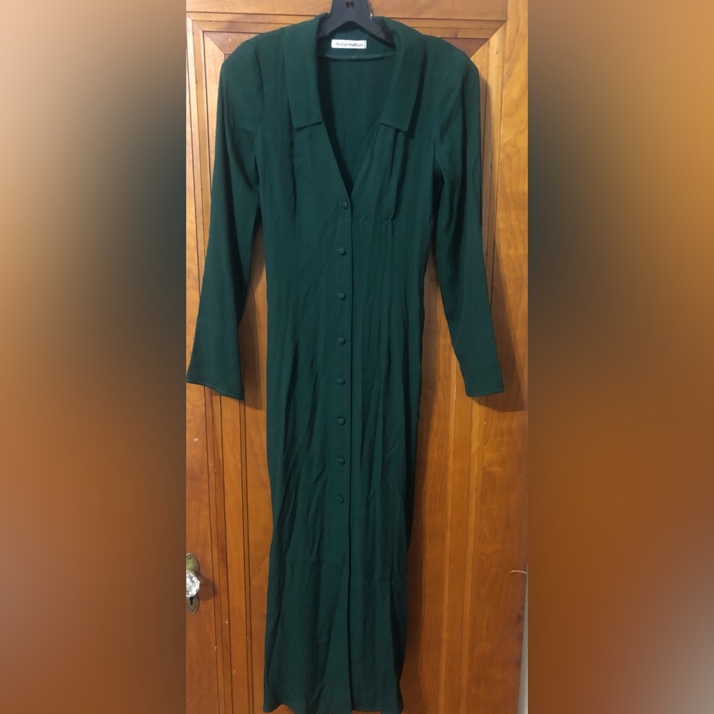 Reformation Kaleb dress in dark green